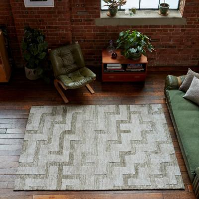 The Rug Seller Mason Maze Modern Geometric Rugs in Sage Green Cream200x290cm