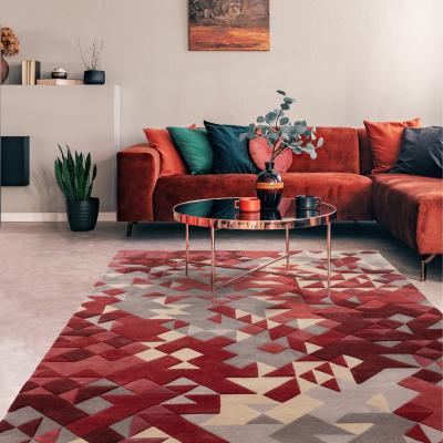 The Rug Seller Enigma Modern Carved 3D Wool Rugs in Red Multi200x290cm