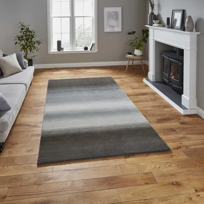 The Rug Seller Elements EL2267 Stripe Hand Made Wool Rugs in Grey150x230cm