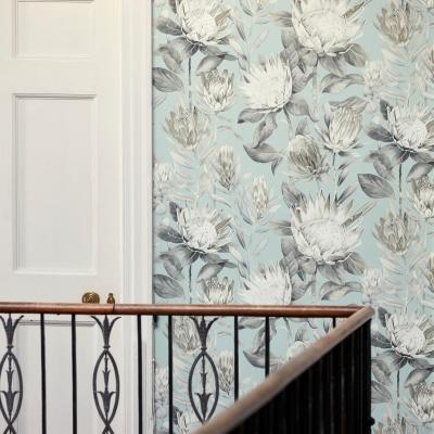 The Rug Seller King Protea Wallpaper 216645 by Sanderson in Aqua Linen Beige&nbsp;Roll