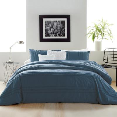 The Rug Seller Chenille Textured Stripe Cotton Bedding by DKNY in Denim Blue&nbsp;220x260cm