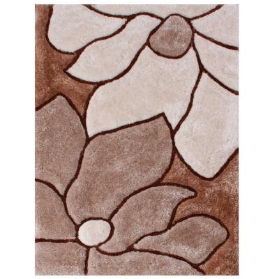 The Rug Seller 3D Flower Rugs in Beige and Brown