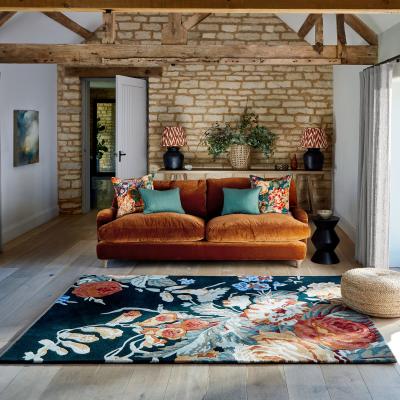 The Rug Seller Stapleton Park Wool Rugs By Sanderson in Navy Burnt Orange