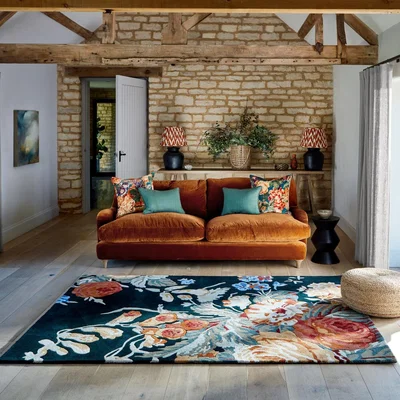 The Rug Seller Stapleton Park Wool Rugs By Sanderson in Navy Burnt Orange