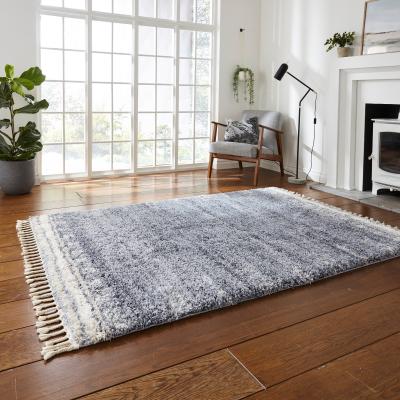 The Rug Seller Boho Moroccan 1696 Shaggy Rugs in Grey Ivory
