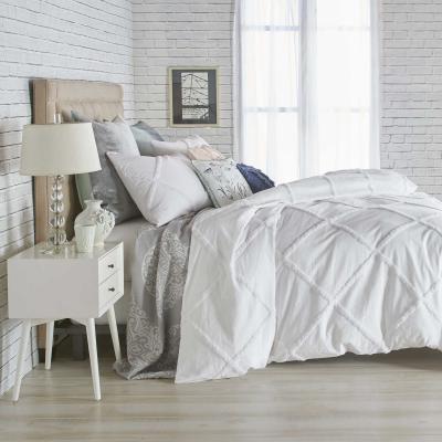 The Rug Seller Chenille Lattice Bedding Duvet Cover and Pillowcase By Peri Home in White&nbsp;260x220cm