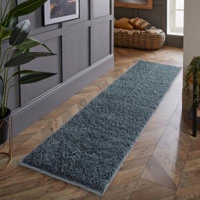 The Rug Seller Larissa Washable Plain Shaggy Runner Rug in Blue67x200cm
