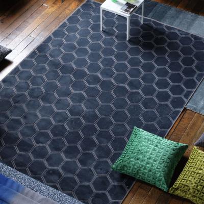 The Rug Seller Manipur Geometric Hexagon Rugs in Delft Blue by Designers Guild