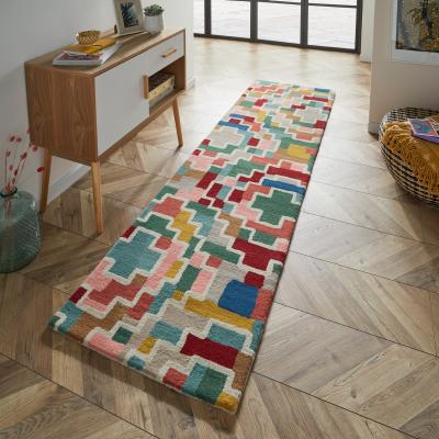 The Rug Seller Estella Tetris Geometric Wool Runner Rugs in 89605 Multi&nbsp;67x230cm