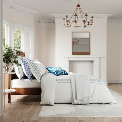 The Rug Seller Ninua Embroidered Floral Bedding by V&A in Blue & White&nbsp;230x220cm
