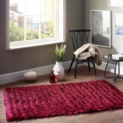 The Rug Seller Carved Glamour Shaggy Rugs in Wine Red