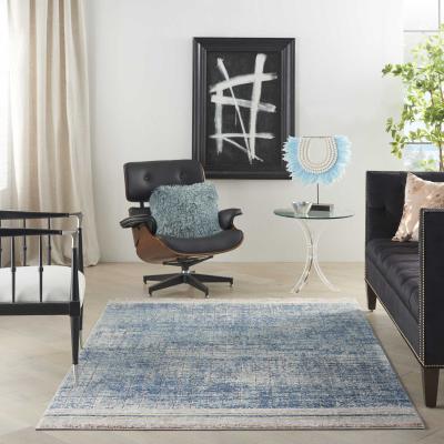 The Rug Seller Quarry QUA13 Geometric Distressed Rugs in Blue by Nourison