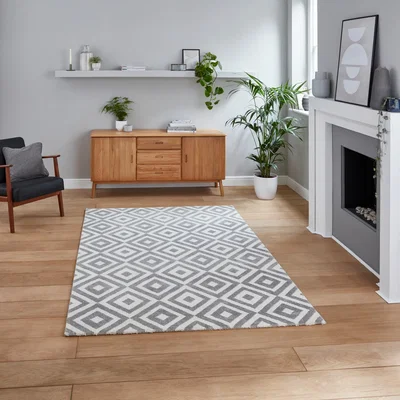 The Rug Seller Brooklyn Modern Geometric Rugs BRK89 in Grey white