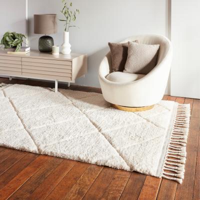 The Rug Seller Fes FE01 Moroccan Berber Carved Boho Rugs in Cream White160x230cm