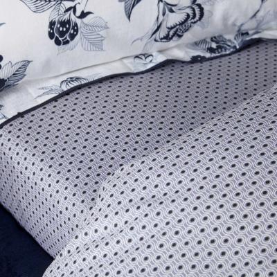 The Rug Seller Oka Geometric Cotton Fitted Sheet in Midnight Blue&nbsp;135x190cm
