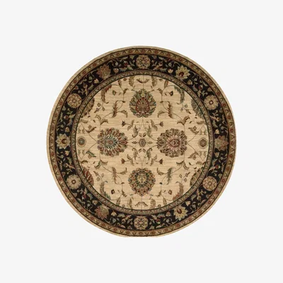 The Rug Seller Living Treasure Traditional Bordered Circular Rugs LI04 in Ivory Black&nbsp;178x178cm