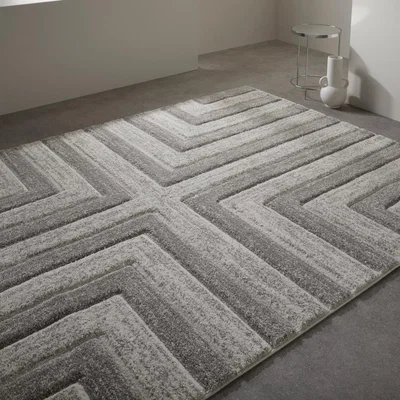 The Rug Seller Gio 8022W Geometric Abstract Carved Rug in Grey200x285cm