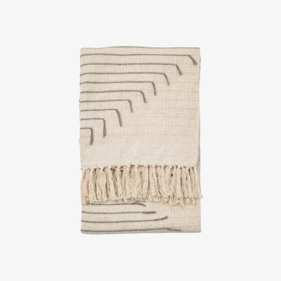 The Rug Seller Elijah Grey Stripe Organic Cotton Throw in Natural&nbsp;130x170cm