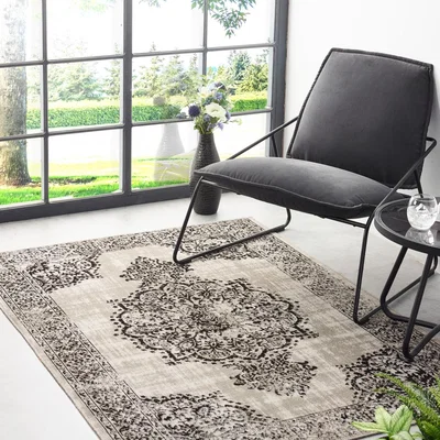 The Rug Seller Saville Traditional Medallion Indoor Outdoor Rugs in Grey Black&nbsp;160x230cm