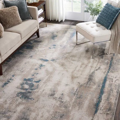 The Rug Seller Maxell MAE17 Abstract Rugs by Nourison in Ivory Teal Blue