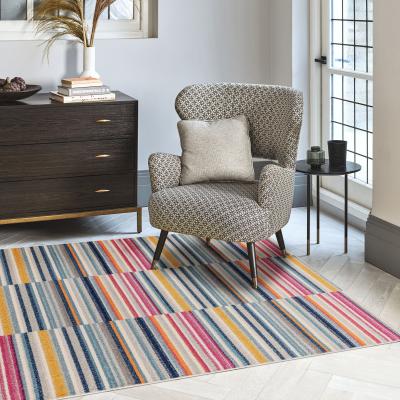 The Rug Seller Muse MU06 Geometric Striped Woven Rugs in Pink Multi