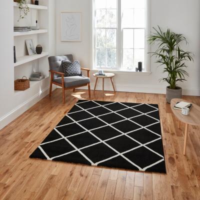 The Rug Seller Brooklyn Modern Diamond Rugs BRK35 in Black White