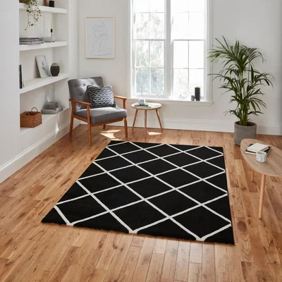 The Rug Seller Brooklyn Modern Diamond Rugs BRK35 in Black White