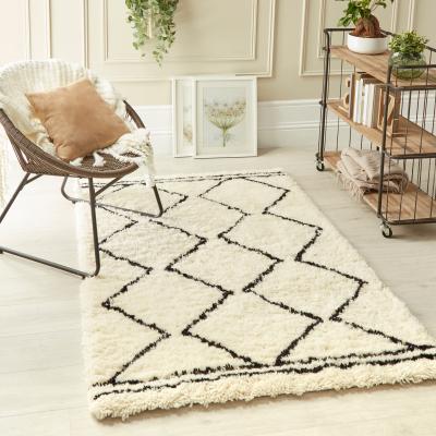 The Rug Seller Origins Berber Shaggy Scandi Wool Rug in Cream Black