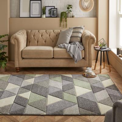 The Rug Seller Portland 670 V Geometric Rugs in Green Grey Cream