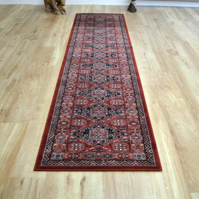 The Rug Seller Royal Kashqai Traditional Wool Runner Rugs 4308 300 Brick Red&nbsp;67x275cm