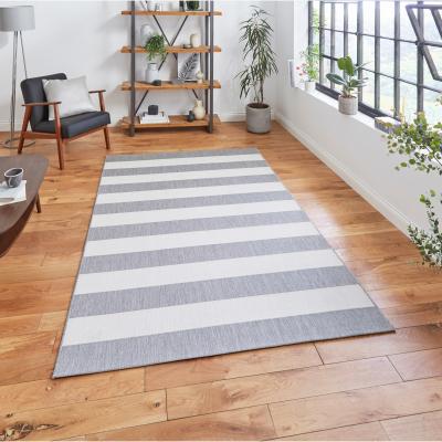 The Rug Seller Santa Monica 48644 Indoor Outdoor Stripe Rug in Grey Light Beige&nbsp;120x170cm