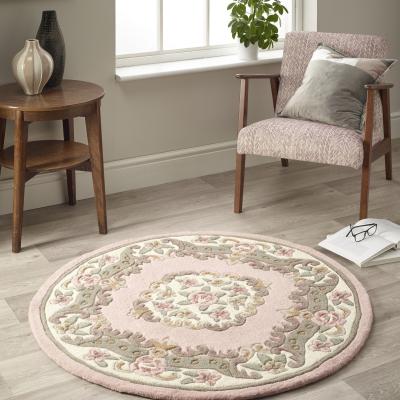 The Rug Seller Shensi Traditional Circular Rugs in Rose Pink