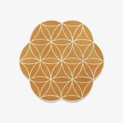 The Rug Seller Bloom Circle Geometric Wool Rugs in Ochre Yellow