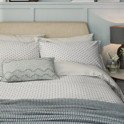 The Rug Seller Edie Organic Cotton Bedding Duvet Cover and Pillowcase and Pillowcase By Murmur in Lough Green&nbsp;74x48cm