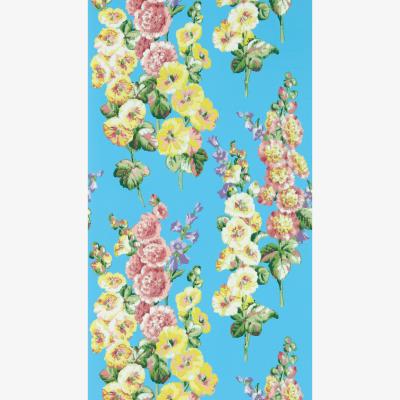 The Rug Seller Hollyhocks Wallpaper 217033 by Sanderson in Fire Pink Bright Blue&nbsp;Roll