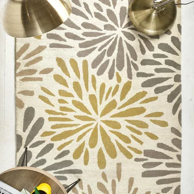The Rug Seller Flowerburst Wool Rugs in Grey