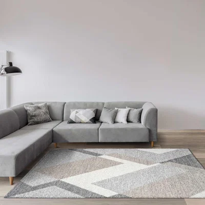 The Rug Seller Mehari 23314 6262 Geometric Shaggy Rugs in Grey