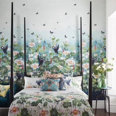 The Rug Seller Waterlily Wallpaper Panel W0138 01 by Wedgwood in Marine Banner&nbsp;Roll
