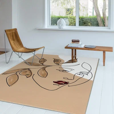 The Rug Seller Tiago 47004 AF100 Girl Portrait Rugs in Beige White&nbsp;200x290cm