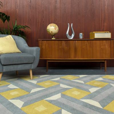 The Rug Seller Reef Motif Rugs RF01 in Ochre and Grey