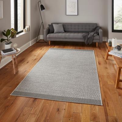 The Rug Seller Stitch 9682 Indoor Outdoor Rug in Silver Black
