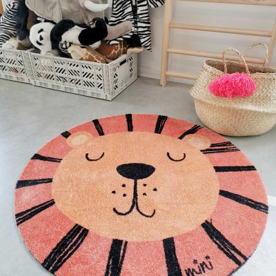The Rug Seller Emir Lion Washable Kids Circle Floor Mats in Orange