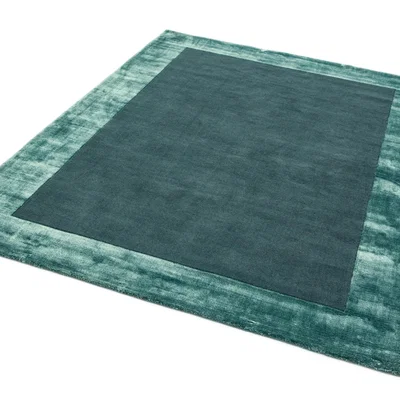 The Rug Seller Ascot Plain Modern Bordered Wool Rugs in Aqua Blue&nbsp;120x170cm