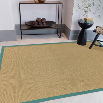 The Rug Seller Sisal Rugs in Linen with an Aqua border