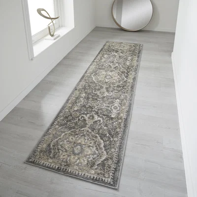 The Rug Seller Zoe 9 E Runner Rugs in Traditional Distressed Grey&nbsp;60x230cm