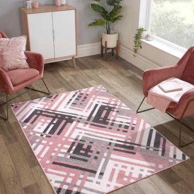 The Rug Seller Chevron Diagonal Stripe Geometric Rug in Blush Pink