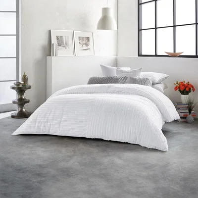 The Rug Seller Clipped Squared Cotton Bedding by DKNY in White&nbsp;220x260cm