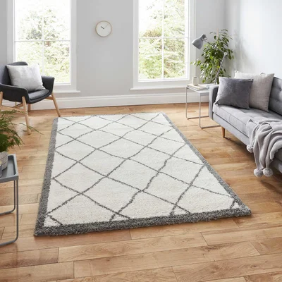 The Rug Seller Atlas 01678 Boho Moroccan Scandi Shaggy Rugs in Cream Grey