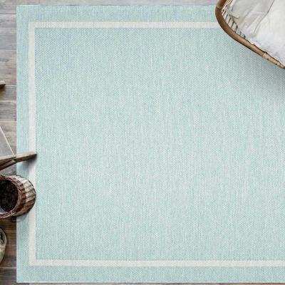 The Rug Seller Newquay Plain Bordered Indoor Outdoor Rugs 96027 5013 in Blue&nbsp;80x150cm