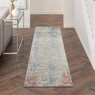 The Rug Seller Quarry QUA10 Abstract Distressed Runner Rugs in Ivory Multicolour by Nourison